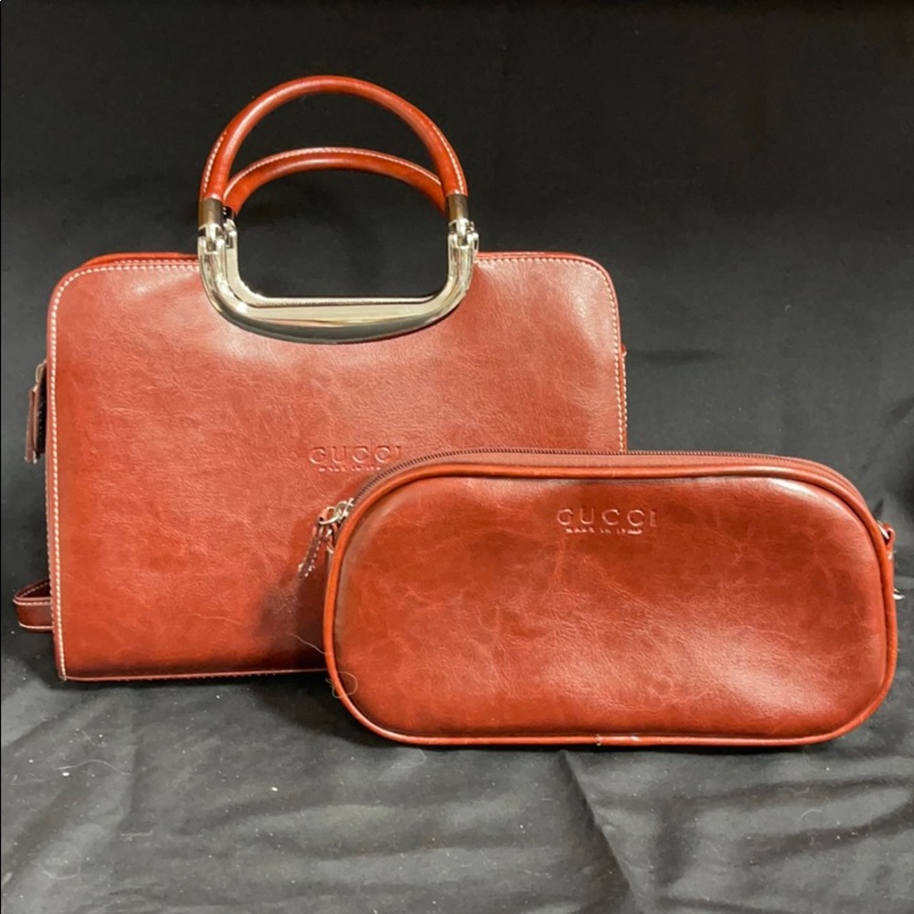 Gucci Red Leather Handbag with Matching Wristlet